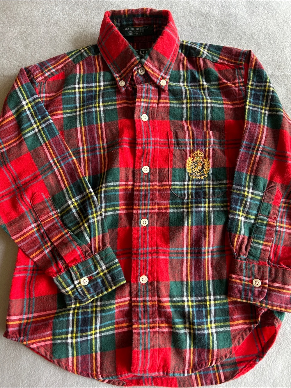 Polo by Ralph Lauren Toddler 4 Red Green Plaid Crest Button-Down Shirt